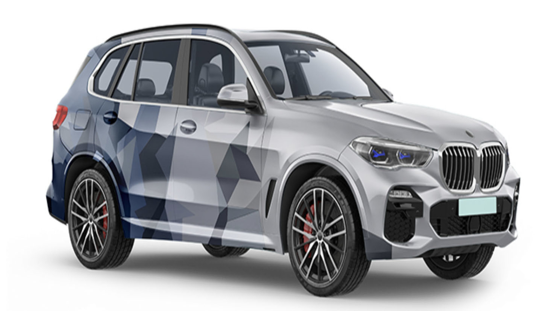 Quadrangle in grey and blue Plastic Wrap For Cars , 160g Polymeric Vinyl Automotive Wrap Material
